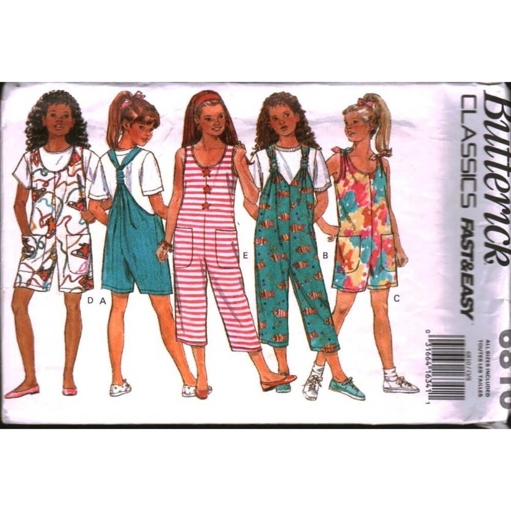 Butterick 6810 Girls Jumpsuit Sewing Pattern Size S M‎ L 7-14 Vintage 1993 CUT